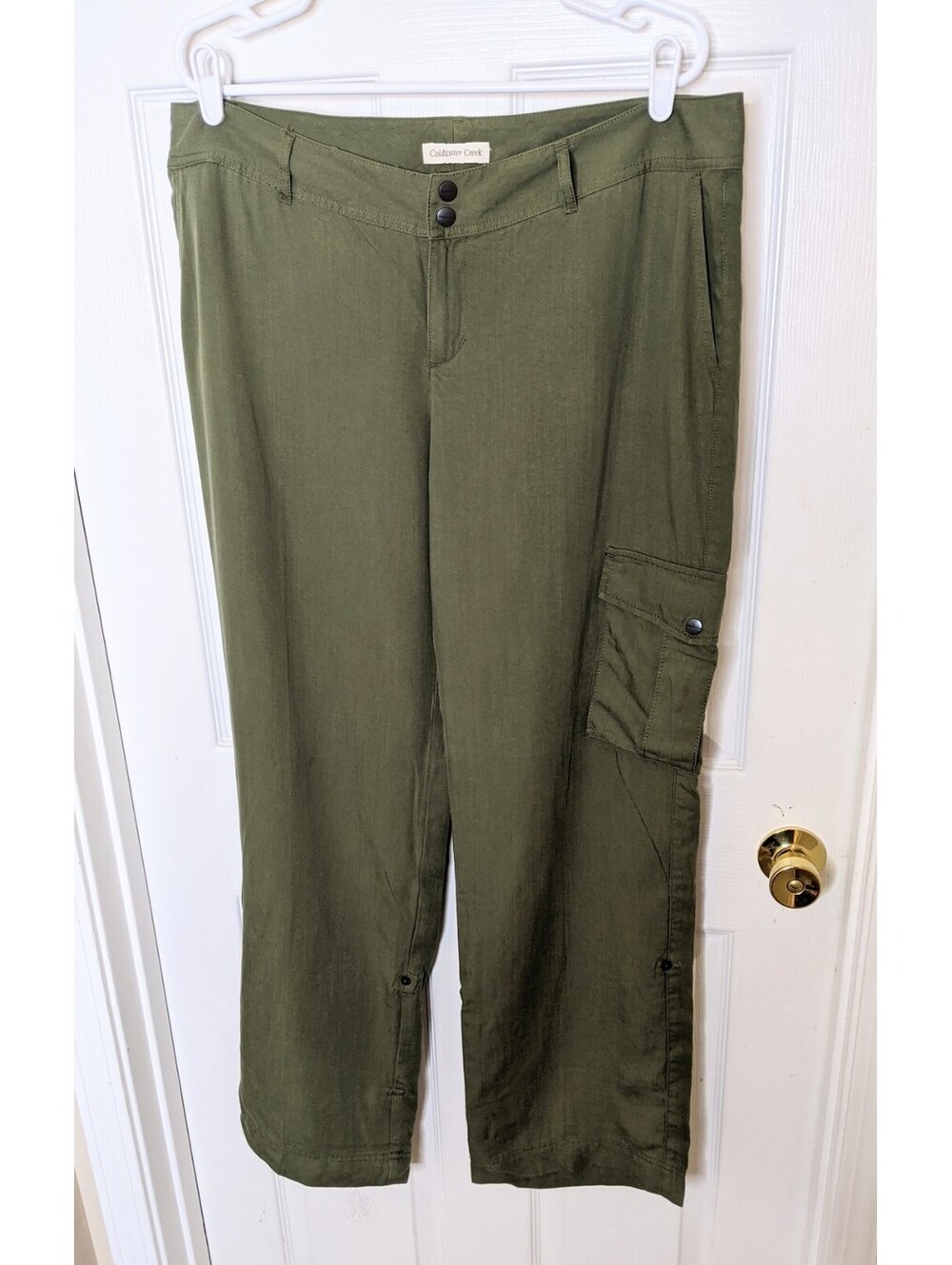 Coldwater Creek Women's 100% Tencel Cargo Roll Up Utility Pants Sz 16 Green EUC